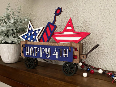 Wagon Shelf Sitter, July 4th Decor, 4th of July Wagon Decor, Rustic Decor, Mantel Decor, Interchangeable Decor, Wagon Decor